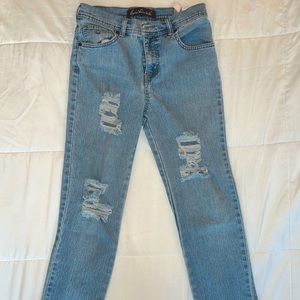 High Waisted Wide Leg Distressed Jeans